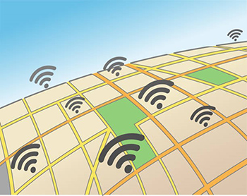 wireless hotspot over map graphic